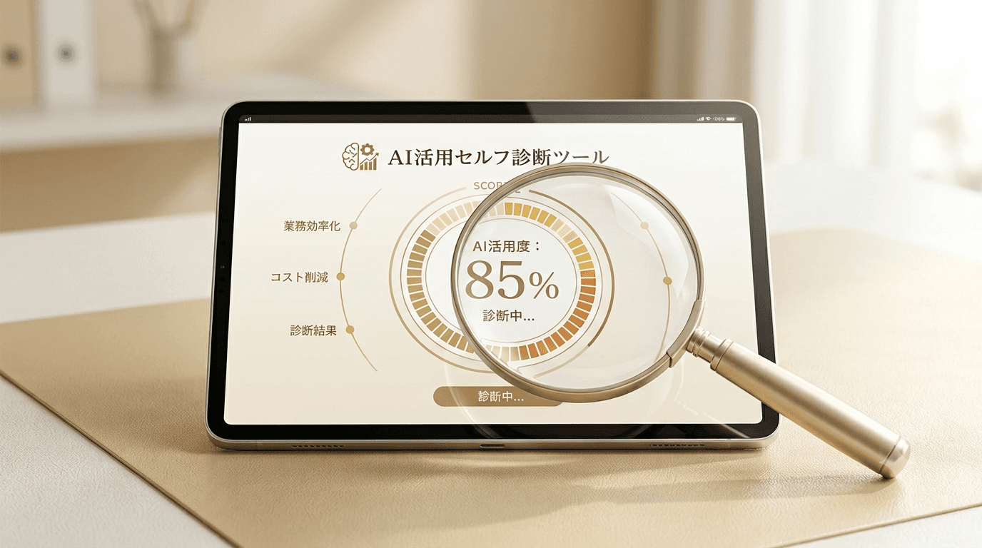 AI活用セルフ診断のイメージ(タブレットと診断スコア)